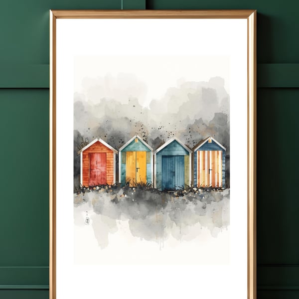 Beach Hut Art Print - A4 Coastal Living Wall Art