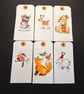 Set of six hand-painted Christmas gift labels using Penny Black stamps (Set 3)