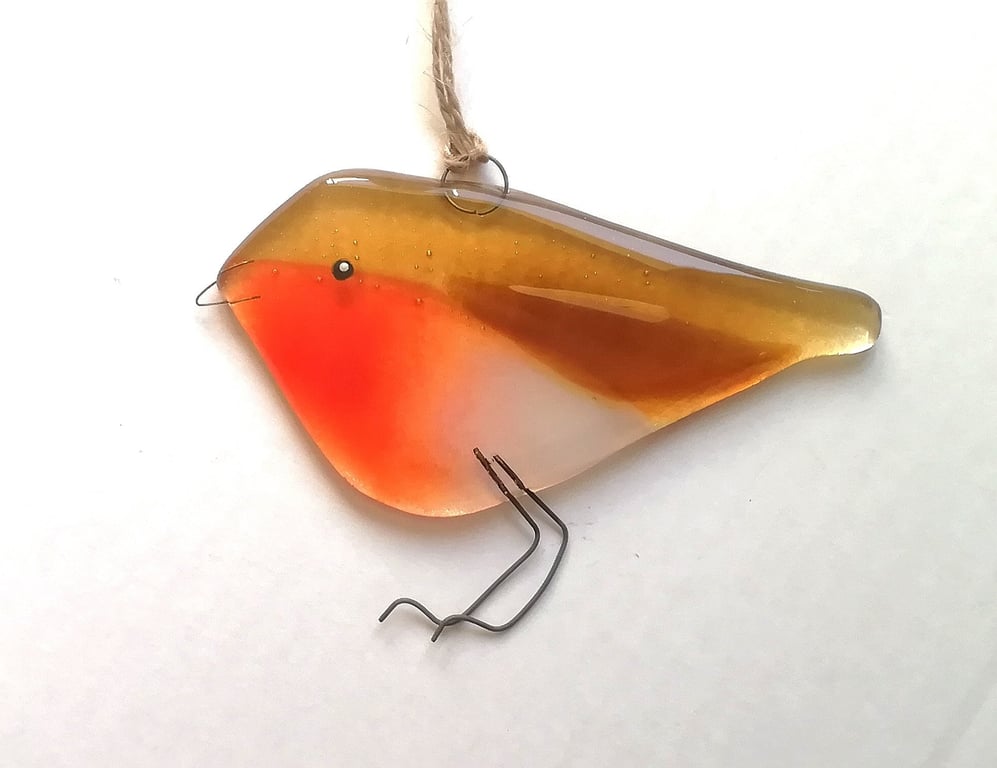 Fused Glass Robin Suncatcher: Garden Art Decor, Robin Lover Gift