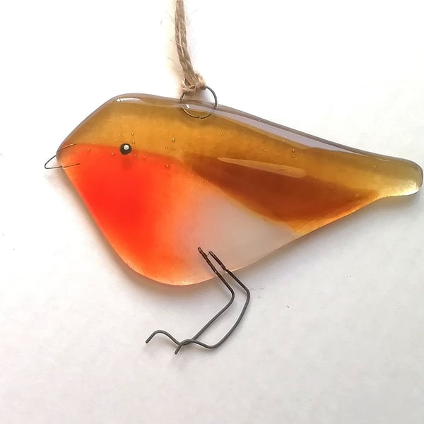Fused Glass Robin Suncatcher: Garden Art Decor, Robin Lover Gift