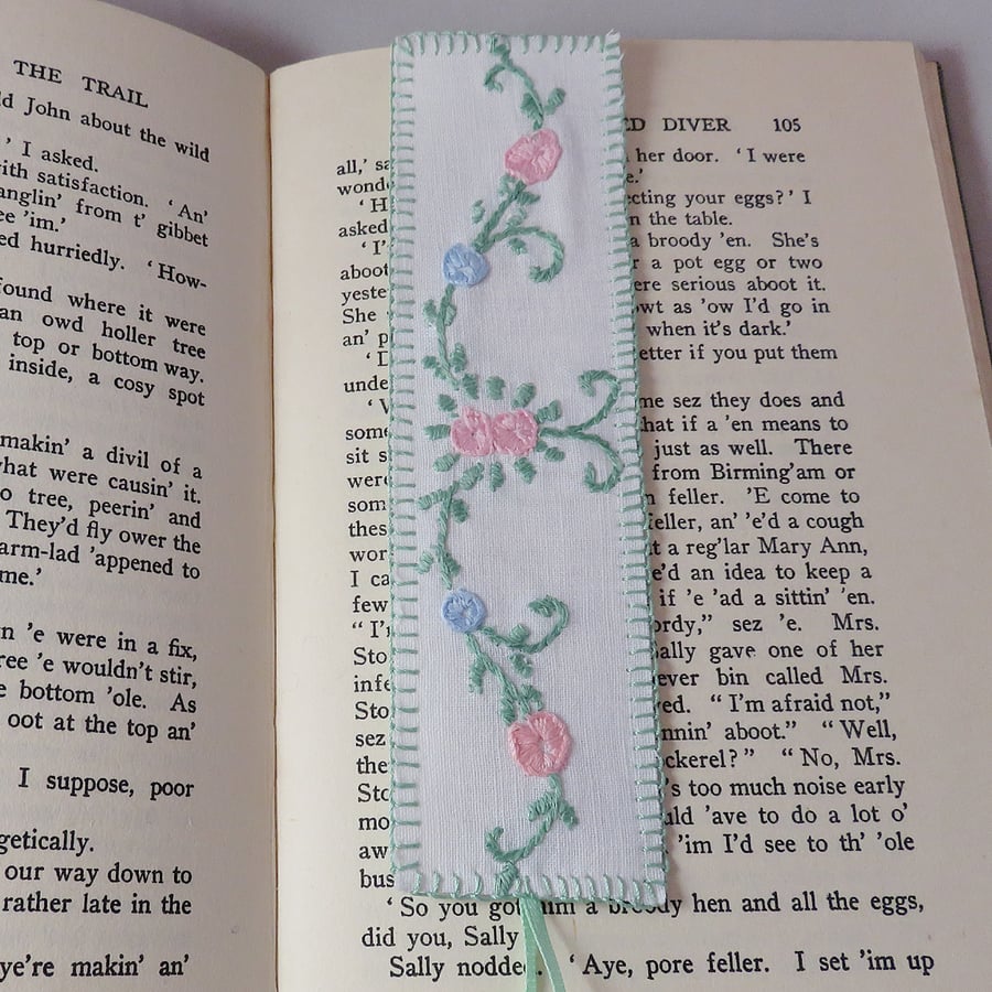 Embroidered Bookmark from vintage linen