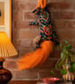  Faux squirrel wall mount - navy, red & orange needlecord velour