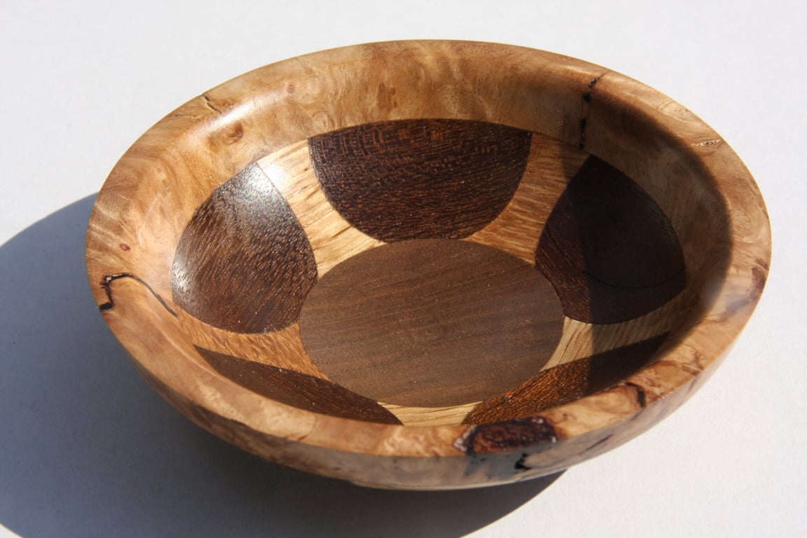 Miniature Wooden Bowl, Geometric Inlay, Reclaimed Oak & Walnut No. 790