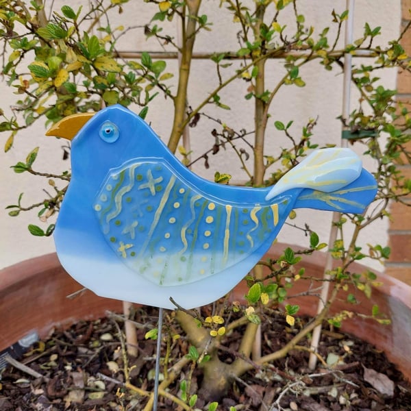 Handmade Fused Glass Bird Garden Stake