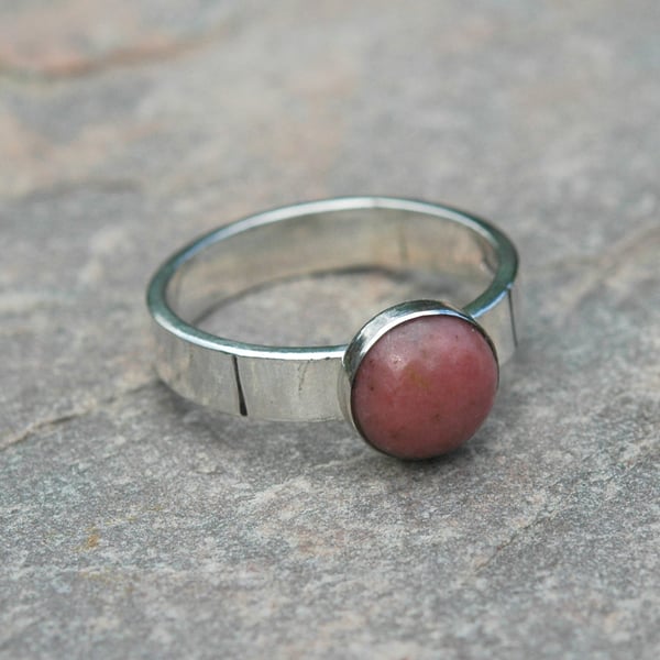 Shielded Pink Rhodonite and Sterling Silver Ring main image 1