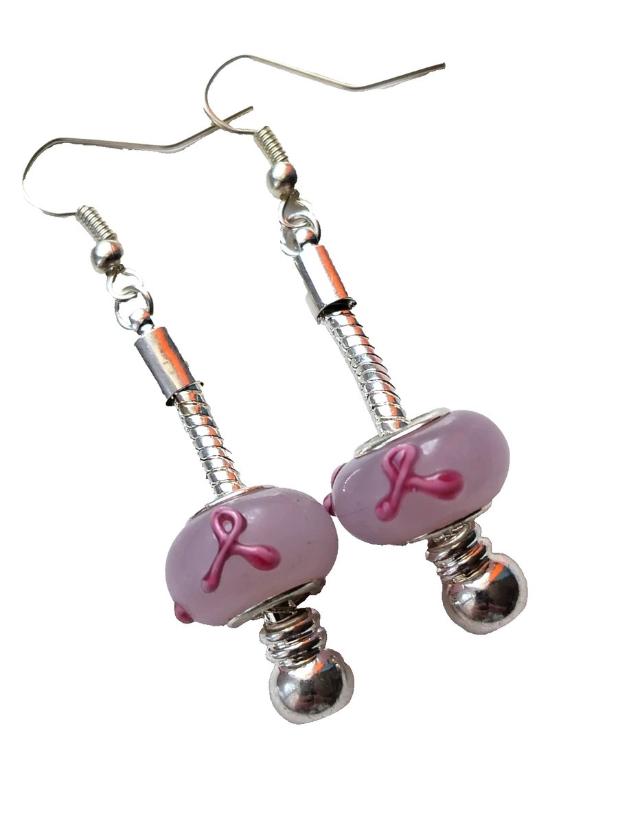 Breast Cancer Awareness Earrings Pink Ribbon Silver Plated Jewellery Gift