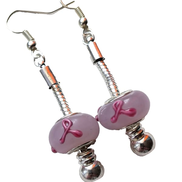 Breast Cancer Awareness Earrings Pink Ribbon Silver Plated Jewellery Gift