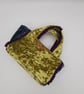 Clutch handbag,  yellow and teal velvet and purple pleated ribbon.   - Image 2