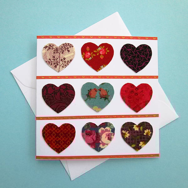 Floral fabric hearts card for Valentines, a wedding or an anniversary