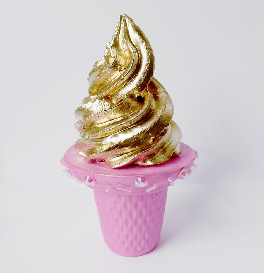 Pink and Gold Fake Ice Cream Cone Kitchen Kitsch, themed events, cake toppers