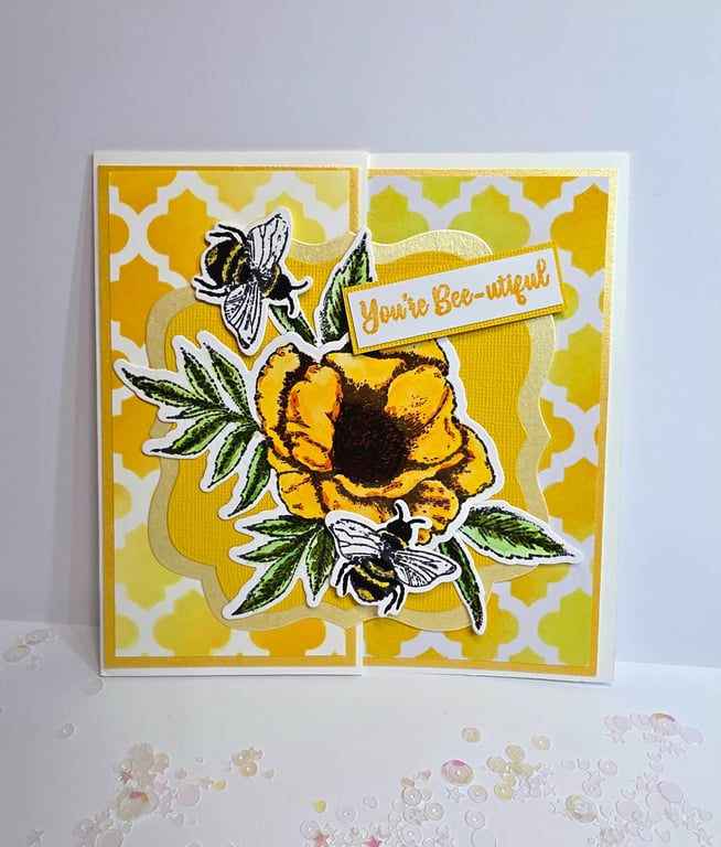 "You're Bee-utiful" - Handmade Sunflower & Bee Card  