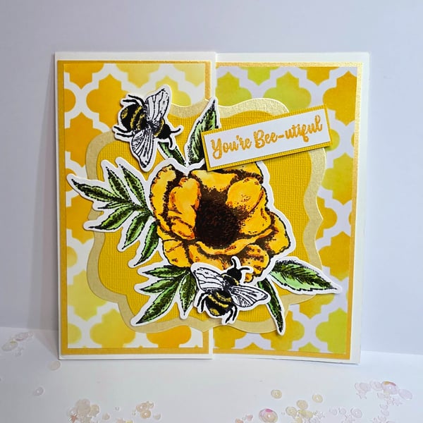 "You're Bee-utiful" - Handmade Sunflower & Bee Card  