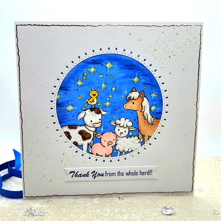 Little Animals Thank You Card -  little pony, lamb, chick, cow, pig