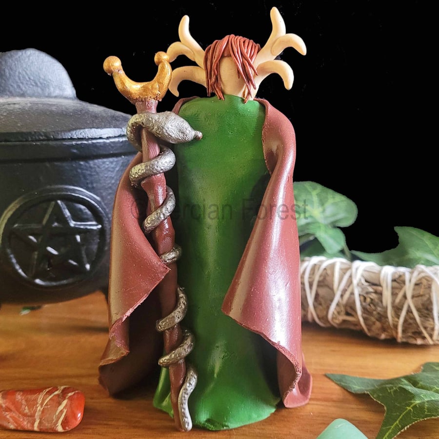 Cernunnos Horned God Figurine, Handmade Pagan Altar Decoration Wicca Druid Witch