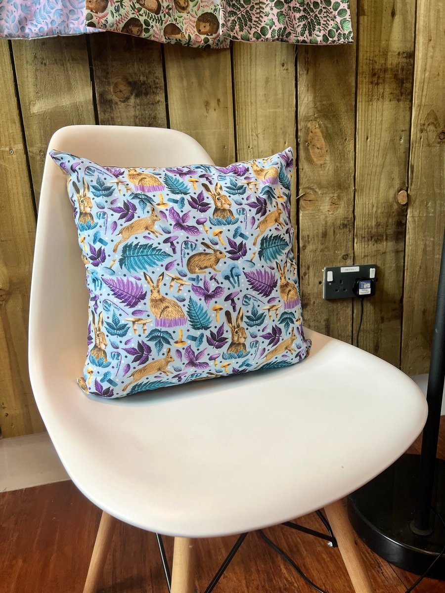 Hare Cushion Cover Hare pattern in Blue and Purple, 16 inch cover, sofa decor