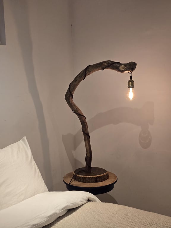 Rustic handcrafted wooden freestanding or table lamp