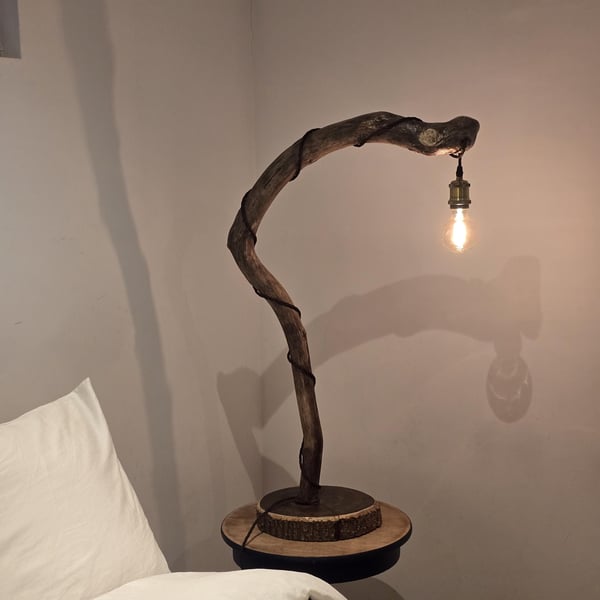 Rustic handcrafted wooden freestanding or table lamp