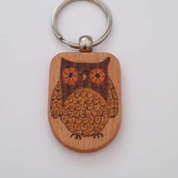 Pyrography owl wooden keyring - Folksy