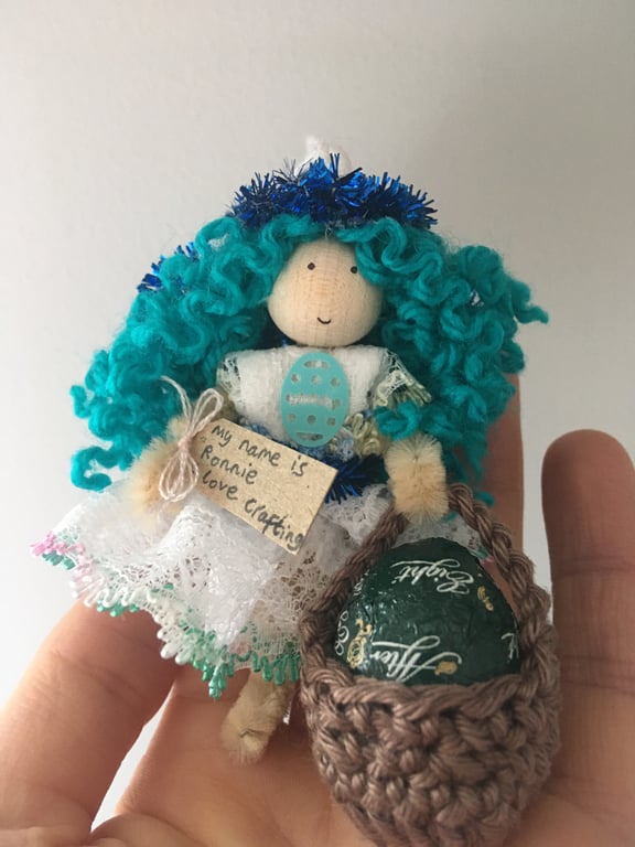 Tiny Easter Fairy Doll Decoration, Turquoise