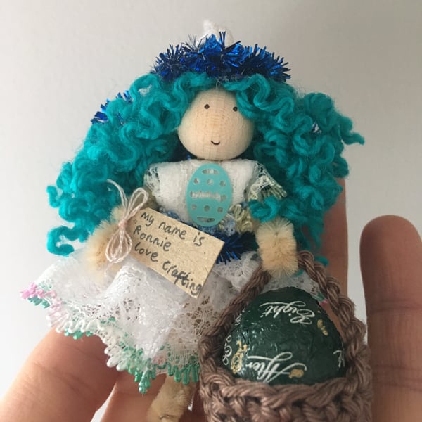 Tiny Easter Fairy Doll Decoration, Turquoise
