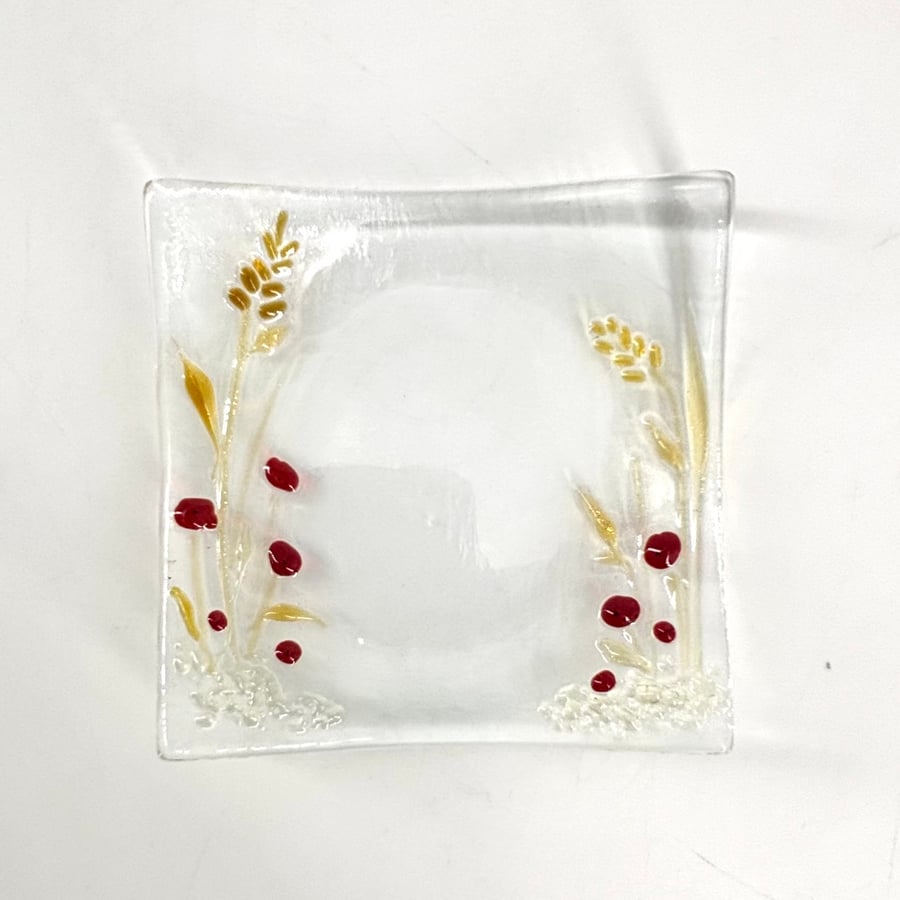 Fused Glass Trinket Dish - Poppies