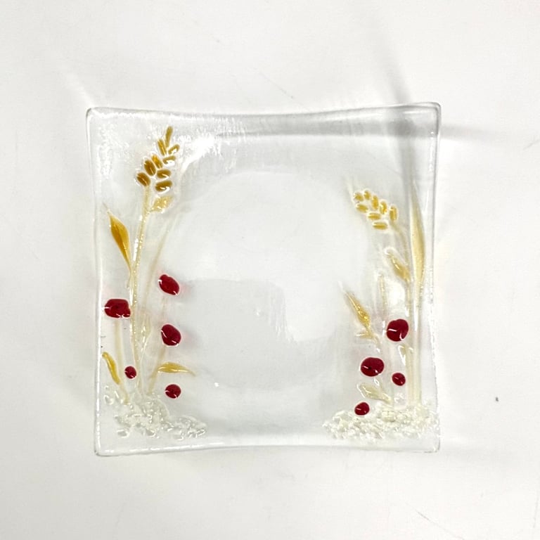 Fused Glass Trinket Dish - Poppies