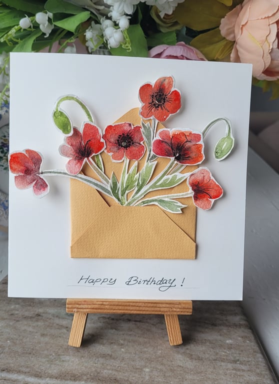 Original watercolor greeting card, summer fowers, special occasion, 2D effect