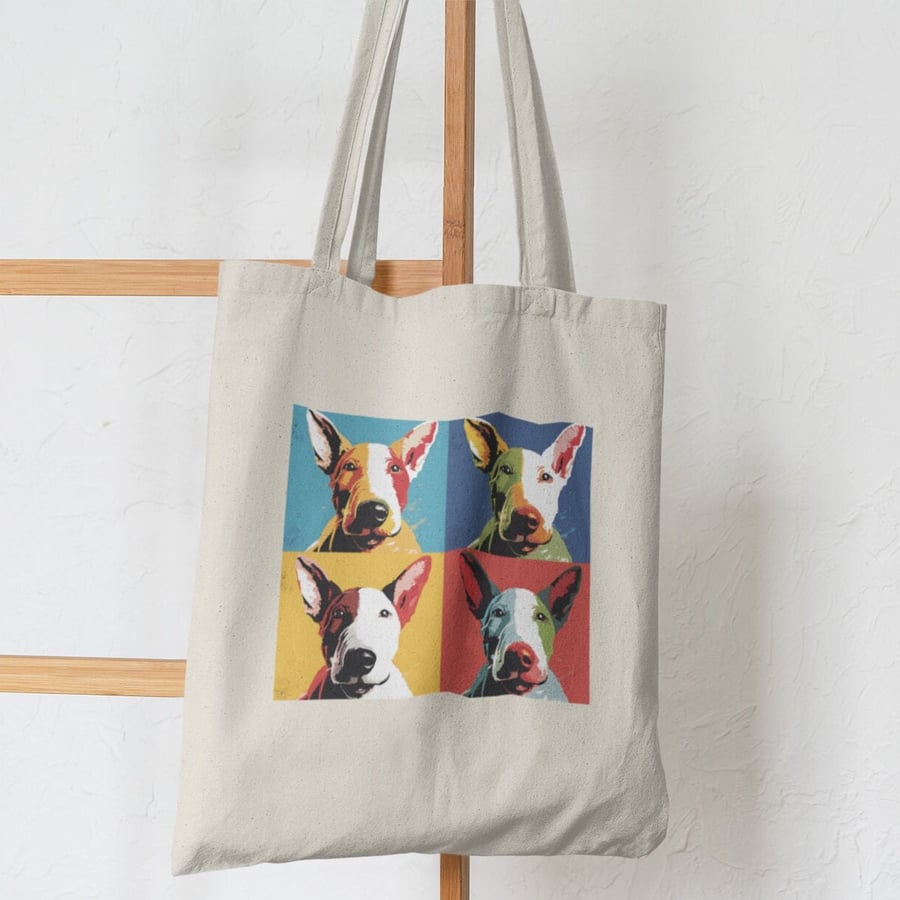 English Bull Terrier pop art printed tote bag, shopping bag great gift