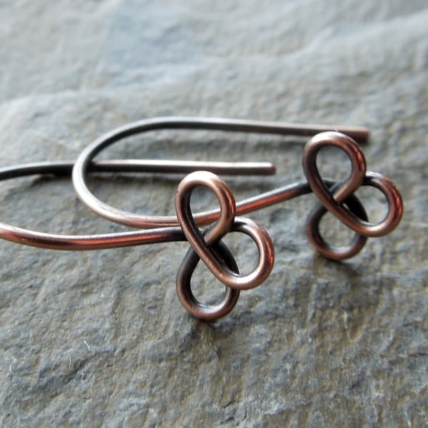 Handmade antique copper trefoil ear wires, findings, earwires, make your own