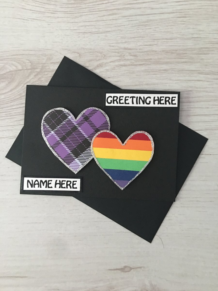 2 hearts in Tartan and Pride colours 