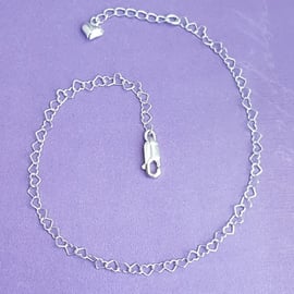 Gorgeous Sterling Silver Heart Link Chain Bracelet