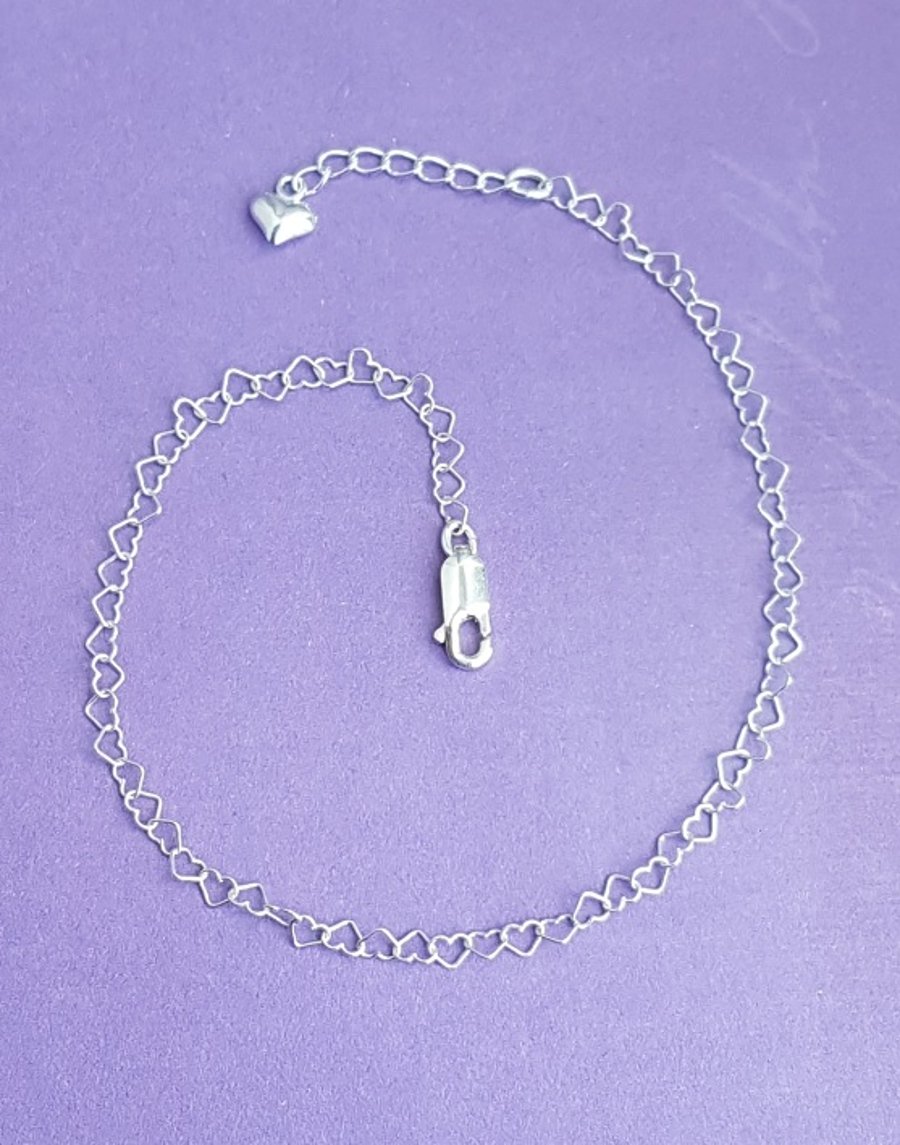Gorgeous Sterling Silver Heart Link Chain Bracelet