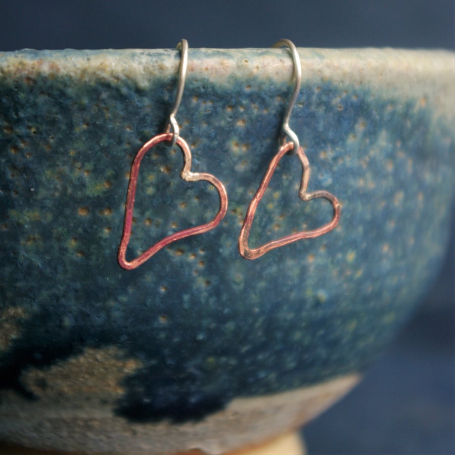 Small Copper Heart Earrings