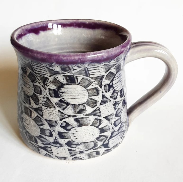 Grey Purple Patterned Mug - Hand Thrown Stoneware Ceramic Mug