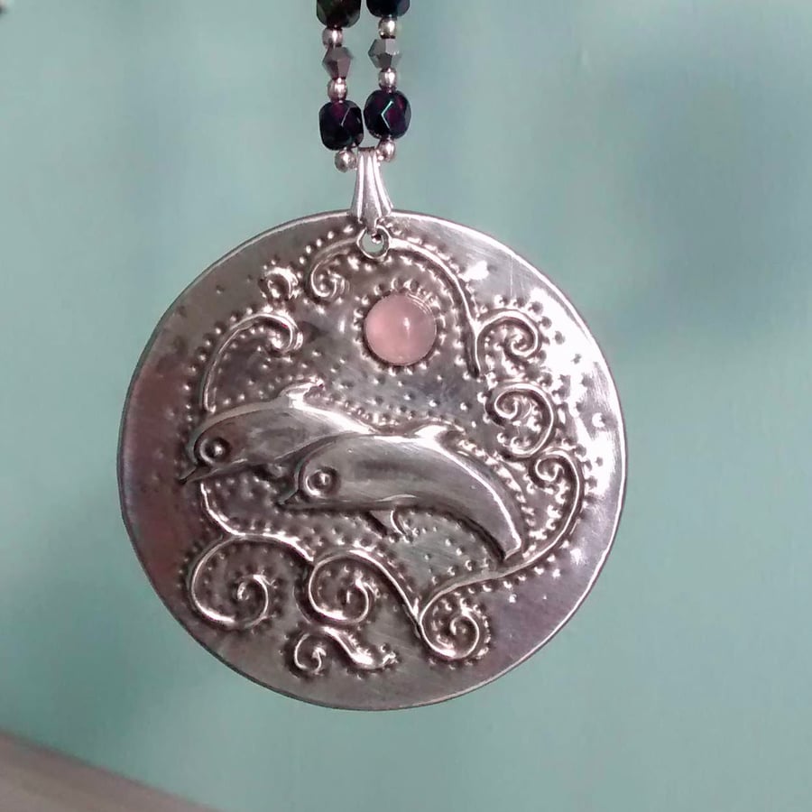Dolphin Necklace in Silver Pewter, Choice of Necklace