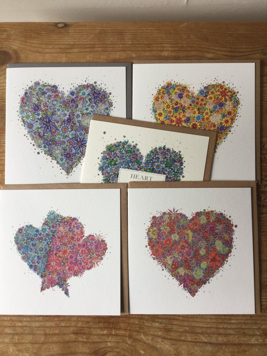 5 x love Greeting cards 