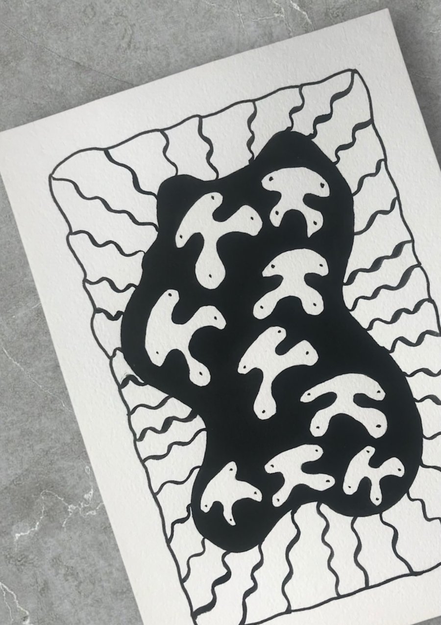 Blob Island Monochrome Abstract Art Ink Painting