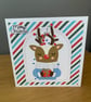 Handmade hand Stitched Reindeer Christmas Card