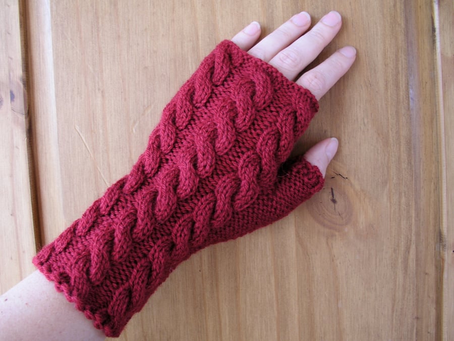Hand knitted ladies fingerless gloves wrist warmers