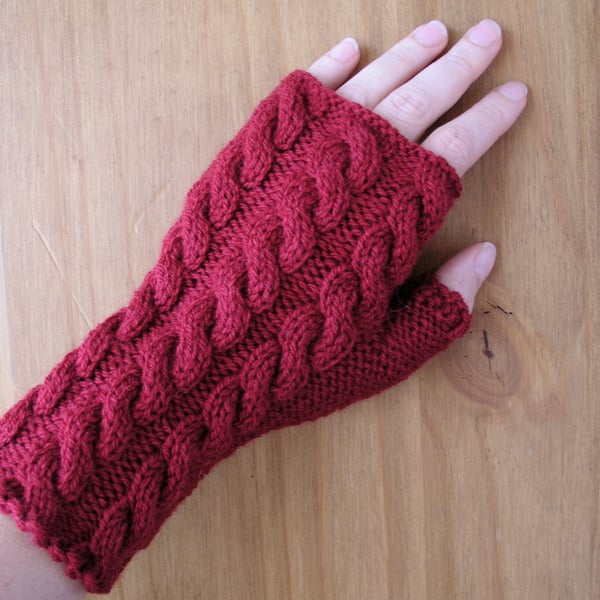 Hand knitted ladies fingerless gloves wrist warmers