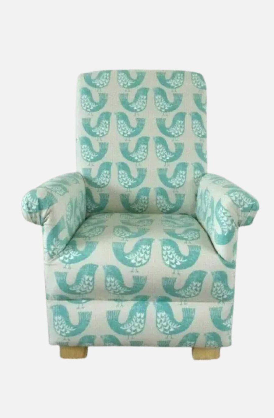 Kids Chair Scandi Birds Aqua Armchair Children's Girls Green Grey Bedroom Seat