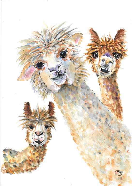 Alpaca Three original painting. Llama painting