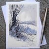 Handpainted Blank Card. Handmade. Letterbox Gift. Keepsake. Winter Tree