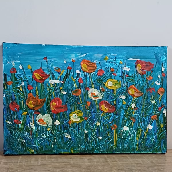 Original floral acrylic painting on double primed stretched canvas 