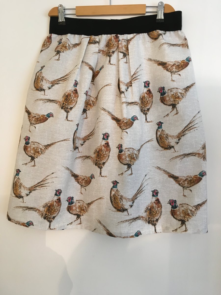 Custom Made Country Pheasant Linen Look A Line Skirt Size 8 - 14