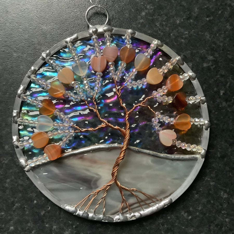 Carnelian heart bead tree of life suncatcher