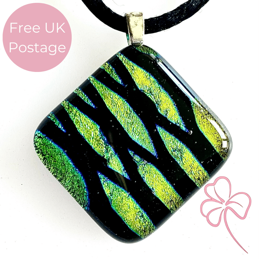 Dichroic Pattern Glass Pendant Necklace 