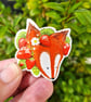 Wooden Pin Badge Brooch - Strawberry Fox  - Image 2