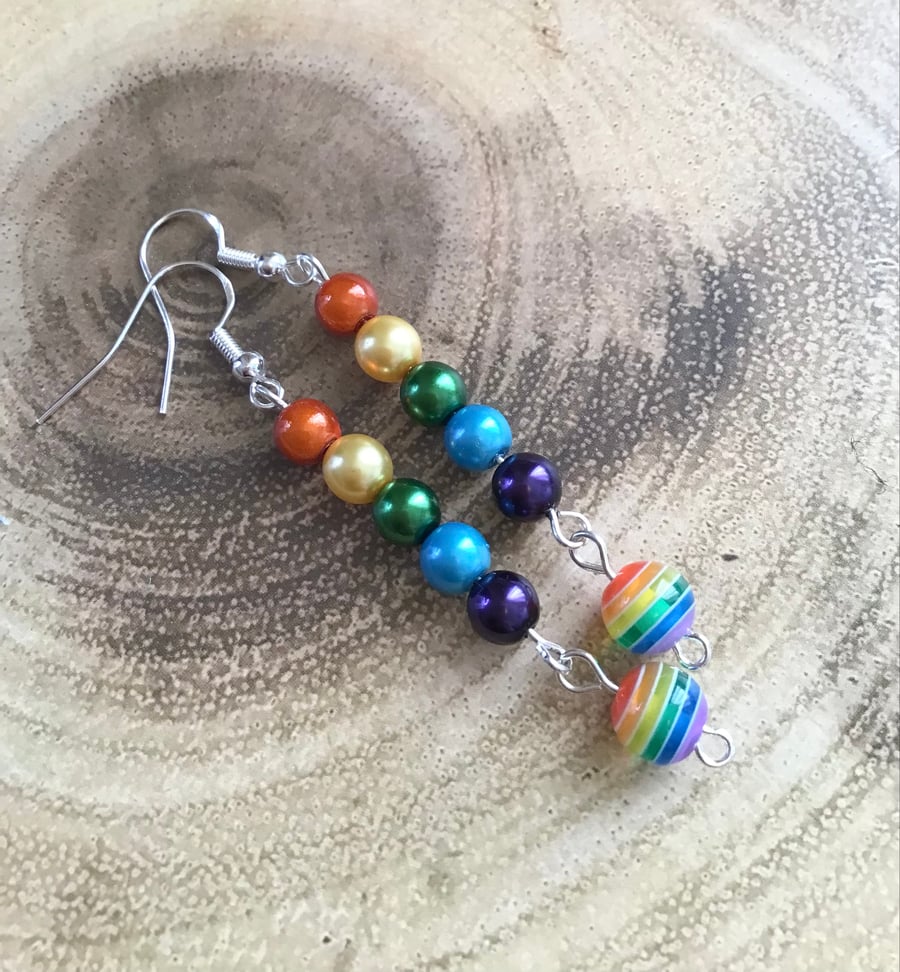 Rainbow Pearl Earrings Dangle Boho Style 