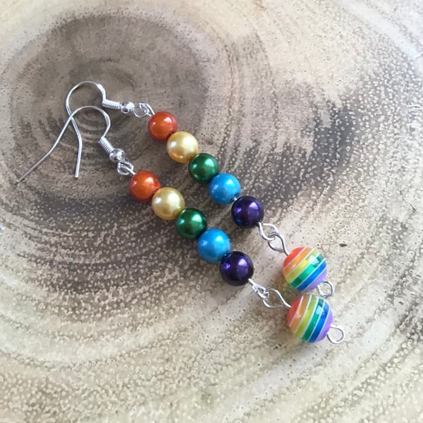 Rainbow Pearl Earrings Dangle Boho Style 